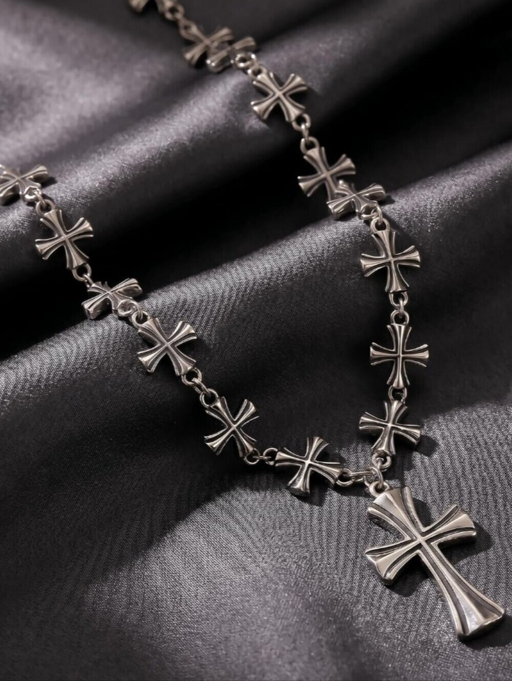 Sterling-Look Cross Link Necklace - Silver Tone